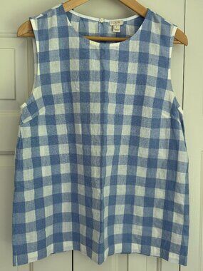 J. Crew light blue gingham linen cotton tank size 8 (M)